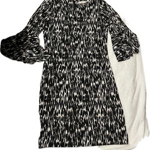 Calvin Klein black and white dress with bell 3/4 sleeves
